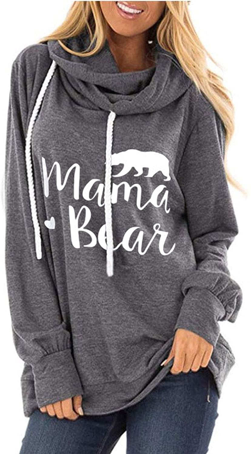 ALBIZIA Long Sleeve Sweatshirt for Women Mama Bear Printed Pullover Hoodie Tunic Top