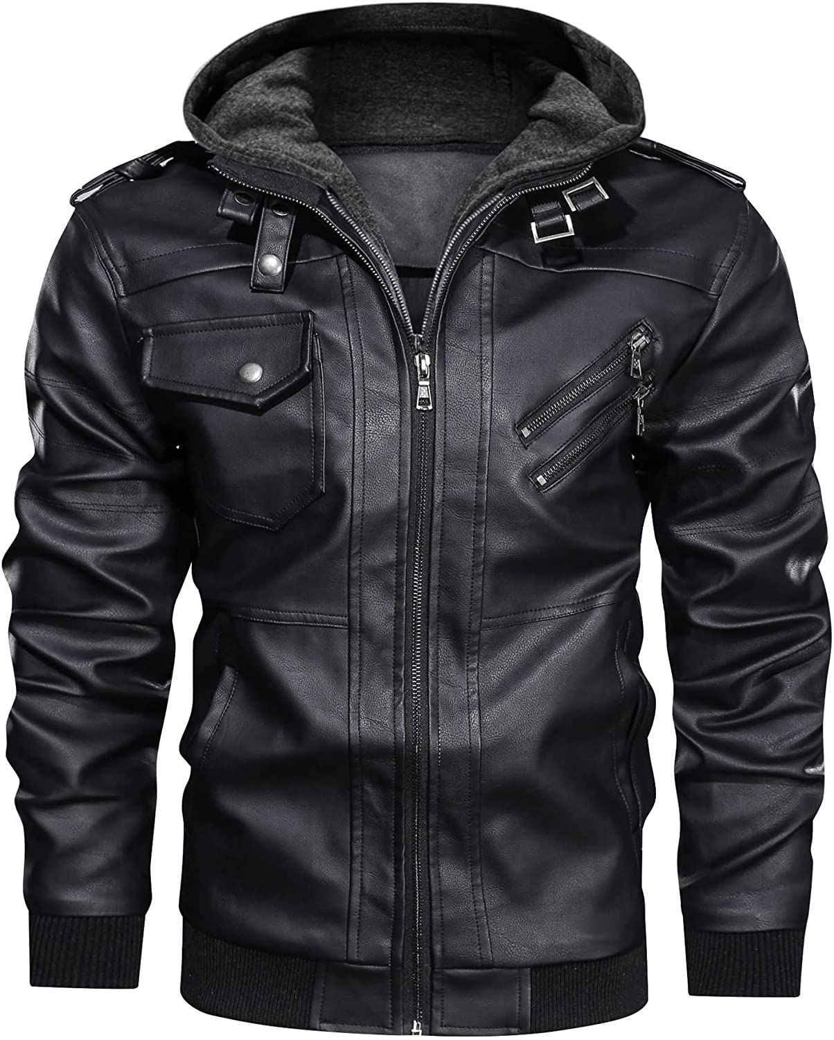 thumbnail 8 - DANAODAI Men&#039;s Faux Leather Jacket Casual PU Jacket Winter Windproof Motorcycle 