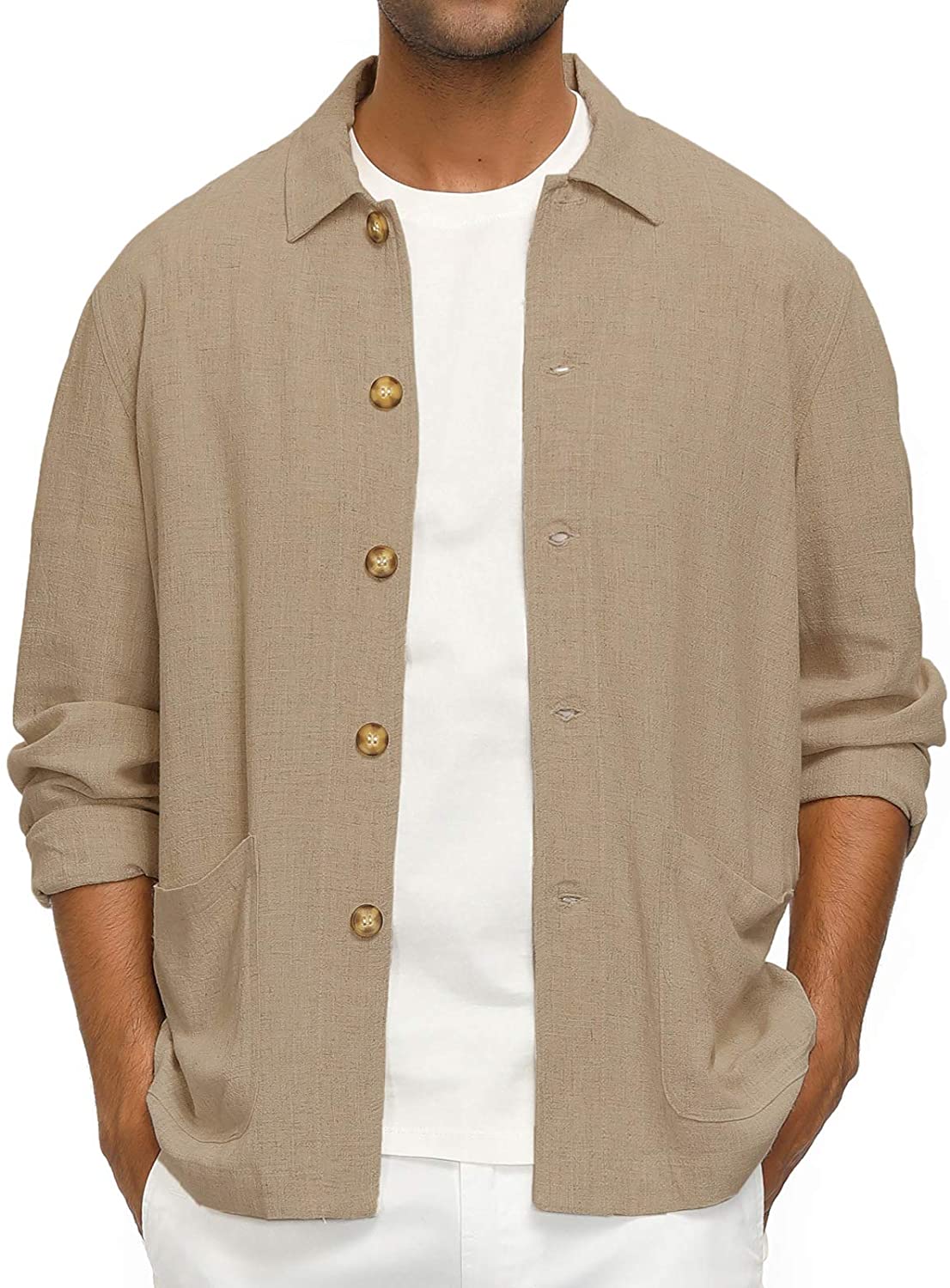 PJ PAUL JONES Men's Casual Linen Jacket Button Down Lightweight Shirt  Jacket | eBay