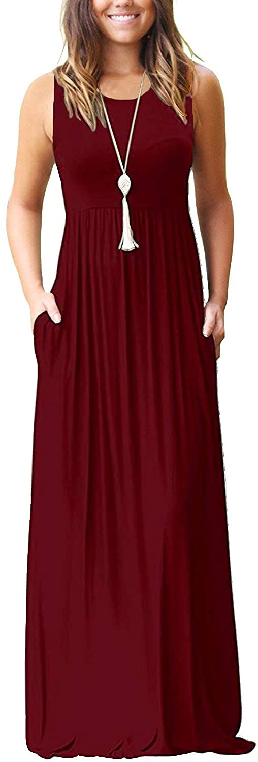 AUSELILY Women's Summer Sleeveless Loose Maxi Dress Casual Long Dress with Pockets 