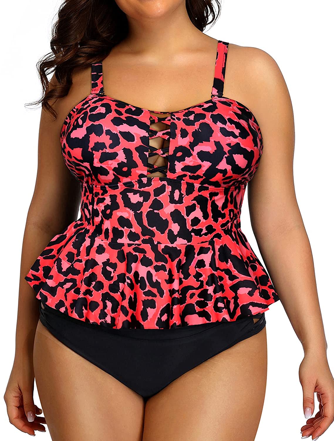 Yonique Plus Size Swimsuits for Women Tummy Control Two Piece Bathing Suits  Peplum Tankini Tops High Waisted Swimwear - ShopStyle