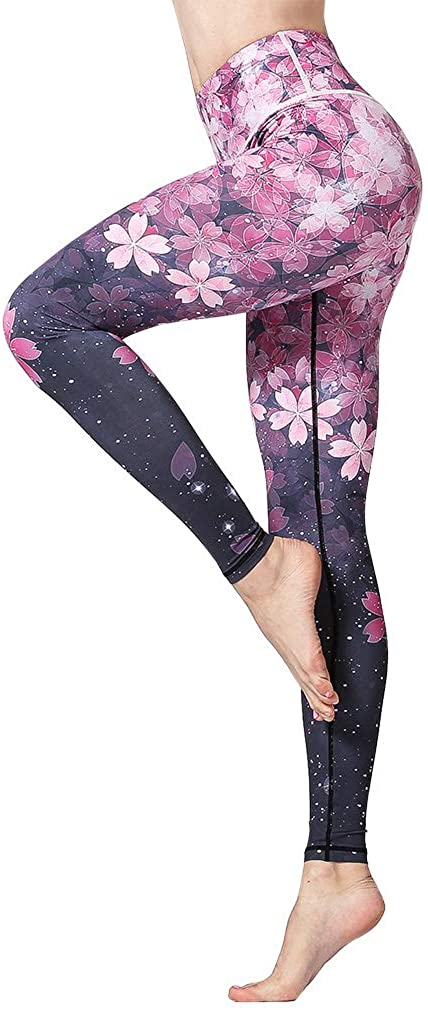 Witkey Women Yoga Pants Printed Yoga Leggings High Waist Power Flex Capris Workout Leggings for Fitness Running 