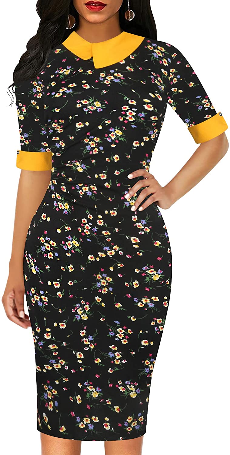 oxiuly Women's Retro Bodycon Knee-Length Formal Office Dresses Pencil Dress  OX27 | eBay
