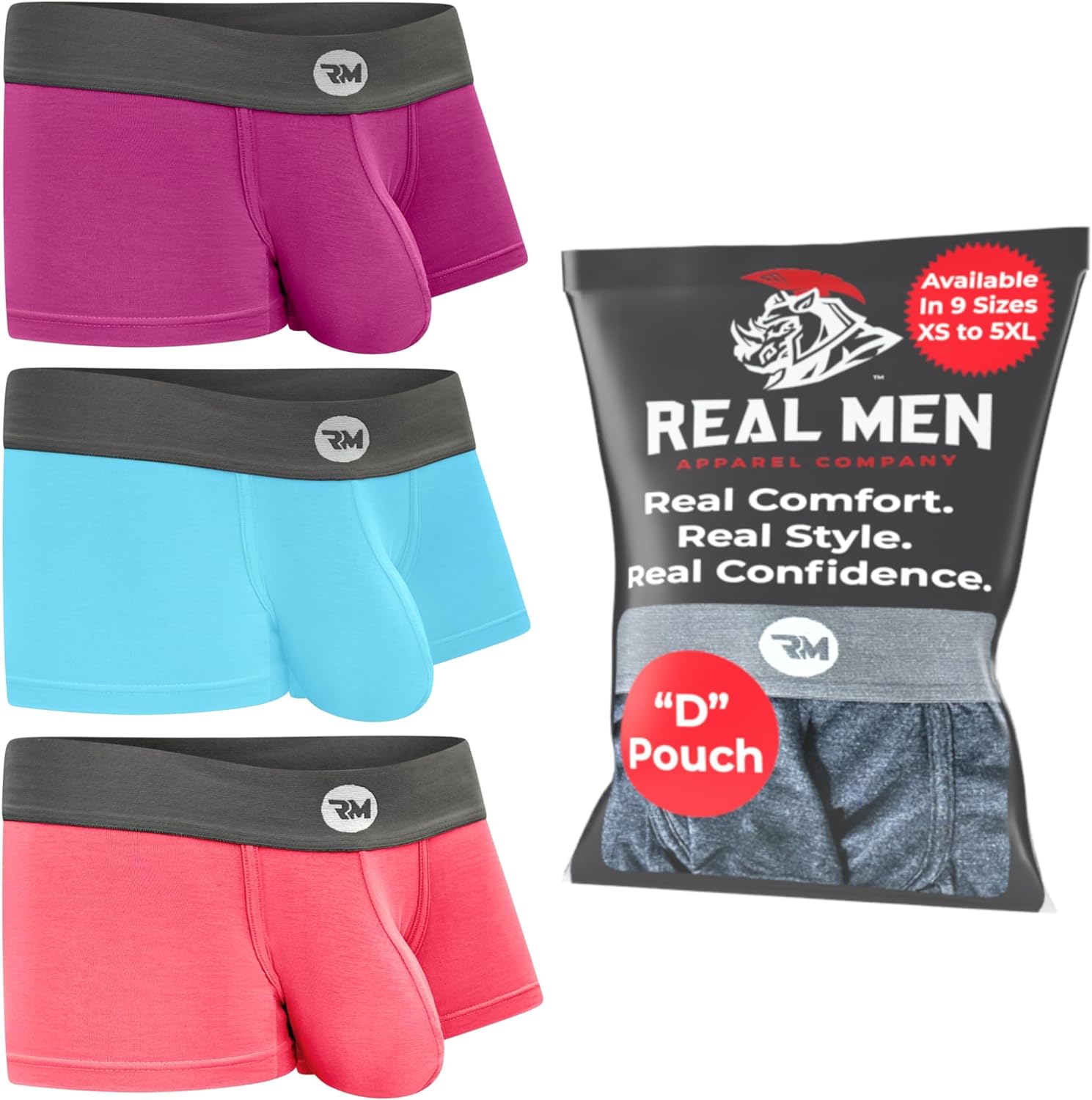  Real Men 3in Nylon Boxer Briefs D Pouch Sm 1pk Blk Mens  Trunk Underwear
