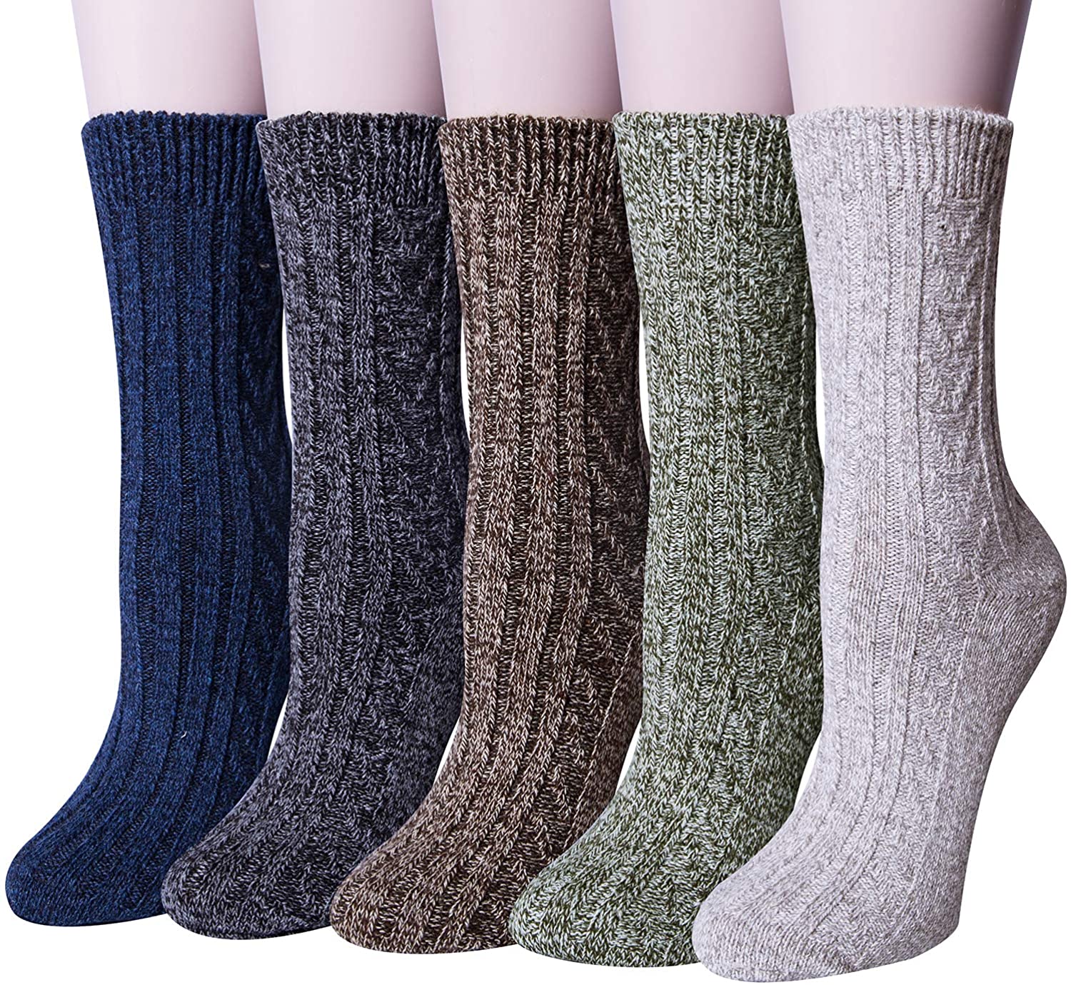 Pack of 5 Womens Winter Socks Warm Thick Knit Wool Soft Vintage