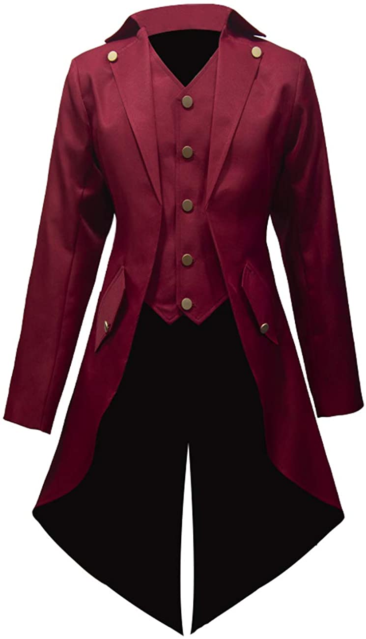 Mens Vintage Jacket Long Steampunk Formal Gothic Military Parade Frock Coat Suit 
