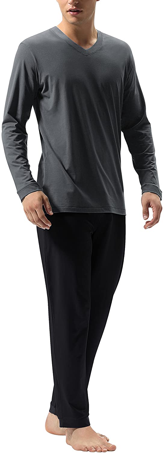 DAVID ARCHY Men's Cotton Sleepwear Long Raglan Sleeve Top and Bottom Pajama Set