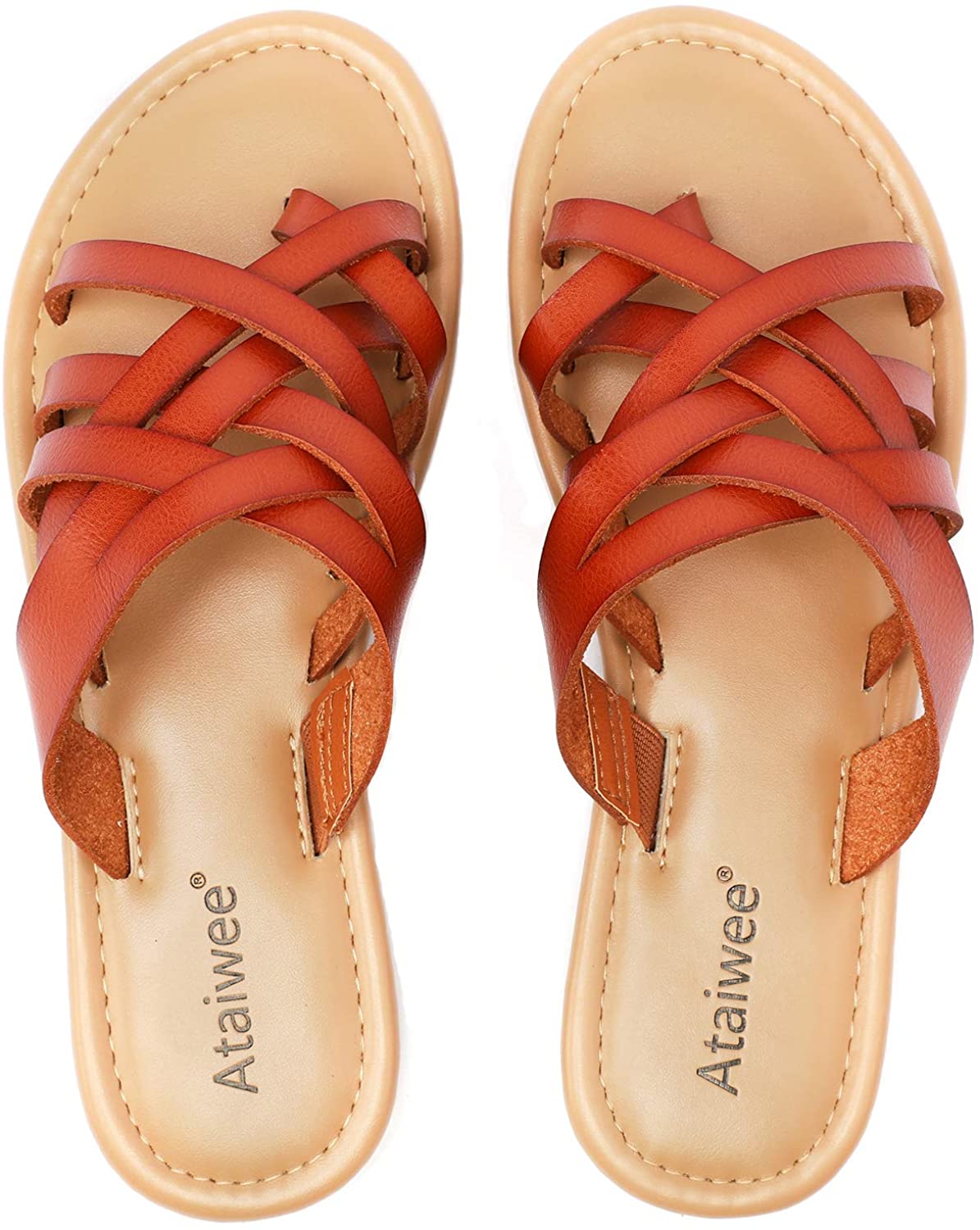 Comfortable Elastic Cross Cloth Strap Easy Girls Flat Summer Shoes. Ataiwee Womens Slide Sandals 