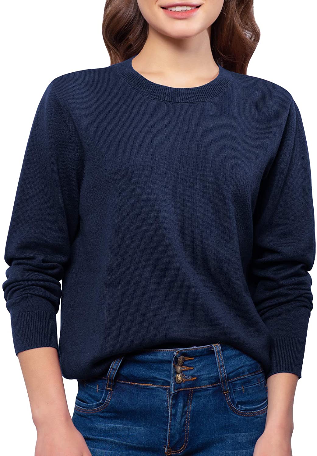 QUALFORT Women's Crewneck Sweater 100% Cotton Soft Knit Pullover Sweaters