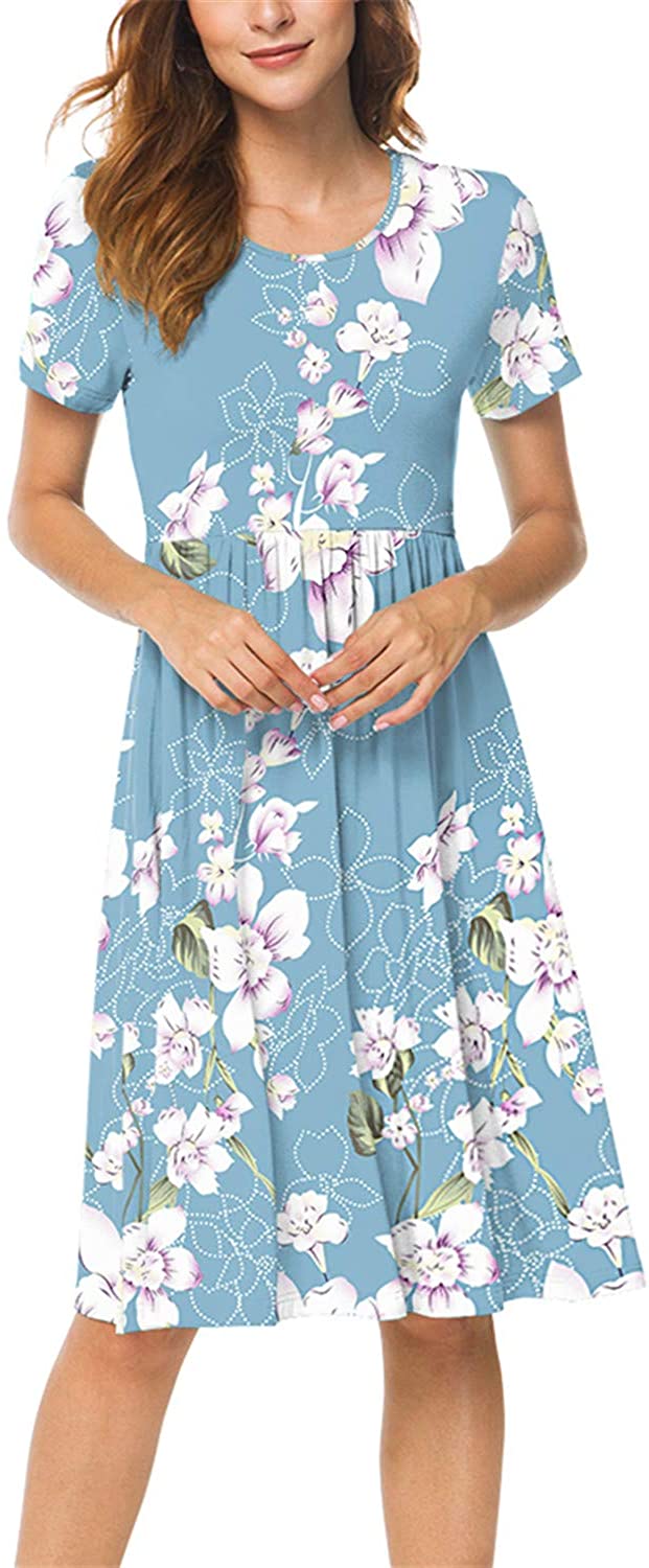 DB MOON Women Summer Casual Short Sleeve Dresses Empire Waist Dress ...