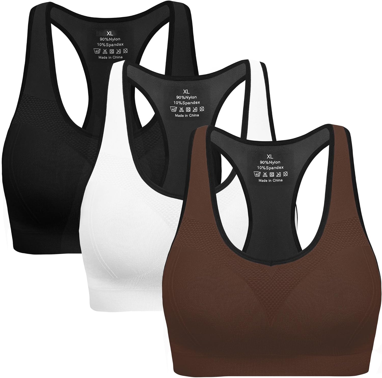 MIRITY Women Racerback Sports Bras - High Impact Workout Gym Activewear Bra  Color White Size XL