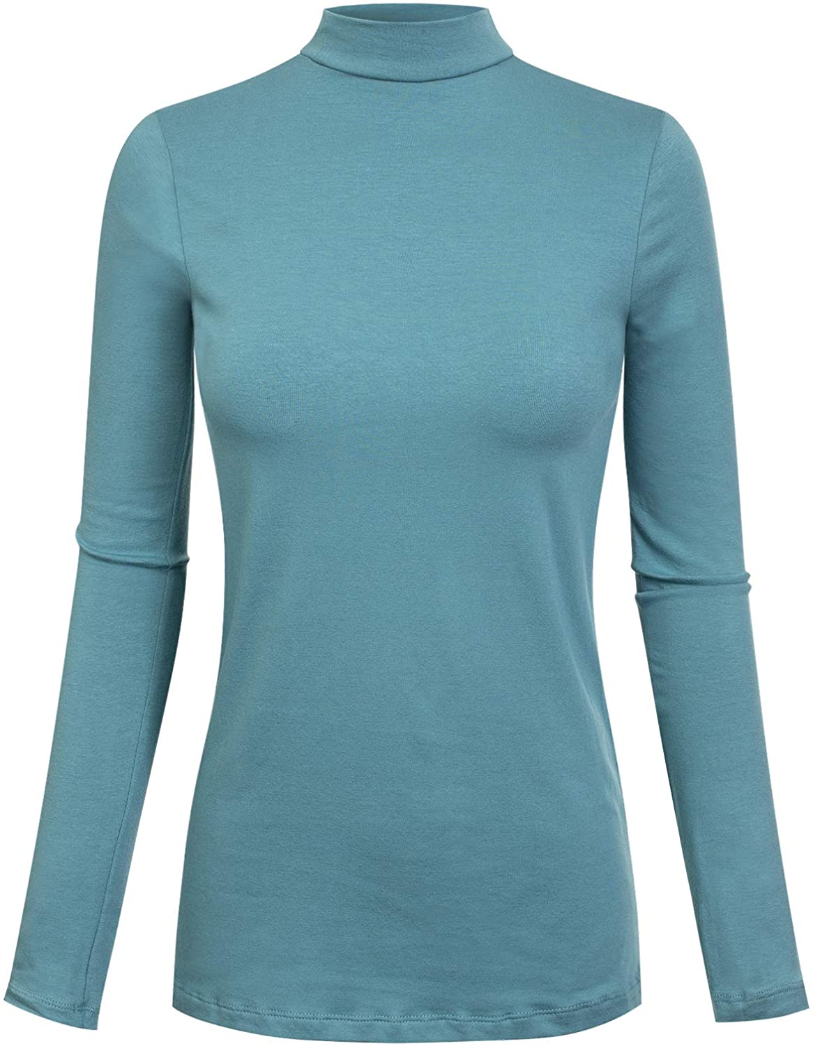 MixMatchy Womens Solid Tight Fit Lightweight Long Sleeves Mock Neck Top 