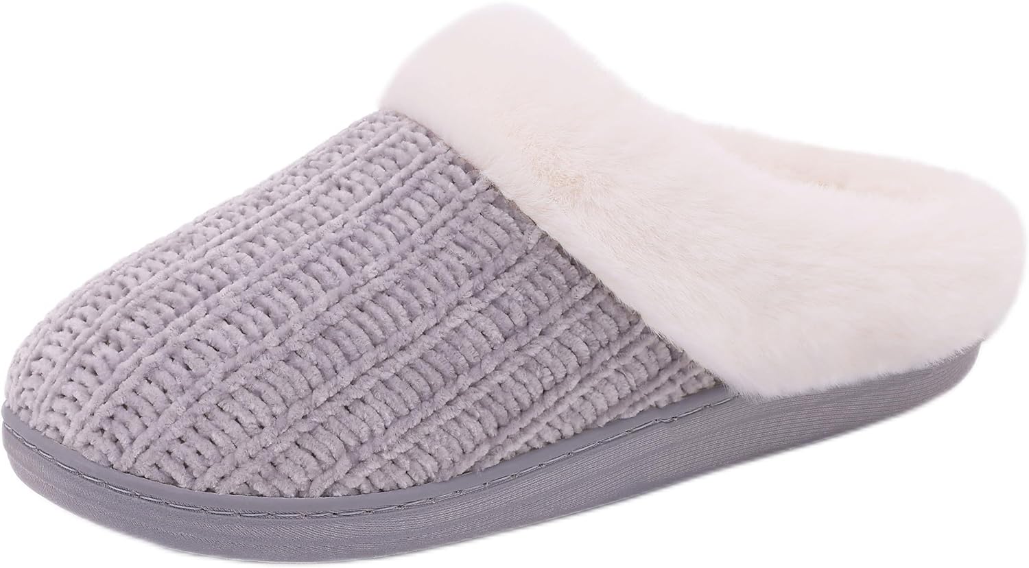  Evshine Warm Knit House Slippers for Women Comfy Fleece Lined  Winter Slippers with Memory Foam and Indoor Outdoor Soles Grey, 36-37 (Size  5-6.5)