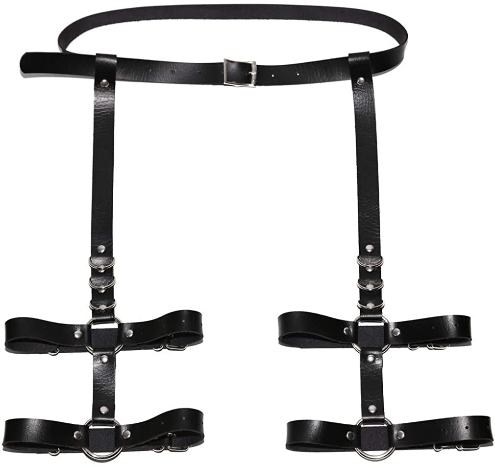 sharprepublic Adjustable Elastice 2 Rows Leather Leg Harness Garter Belt Punk Gothic Thigh Ring Garter 