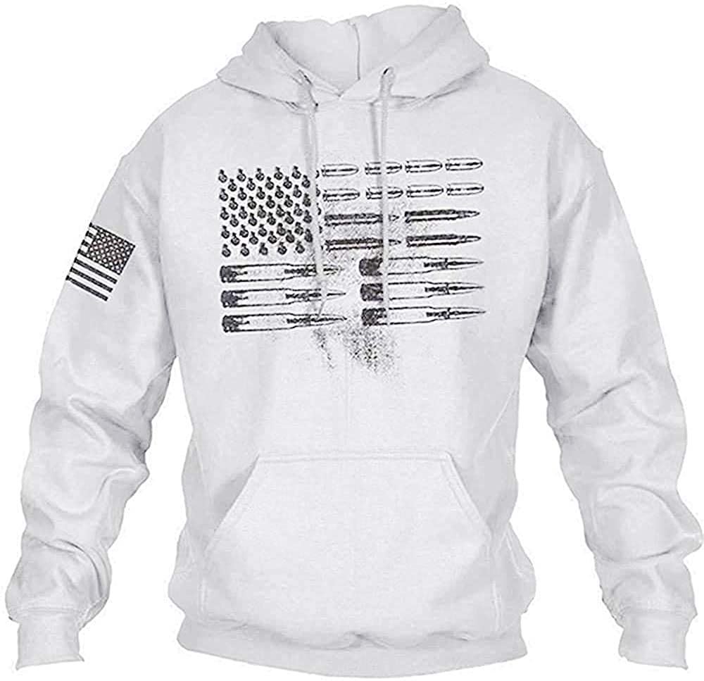 Vdnerjg Mens Hoodies Long Sleeve American Flag Vintage Bullet Graphic Drawstring Hooded Pullover Sweatshirts 