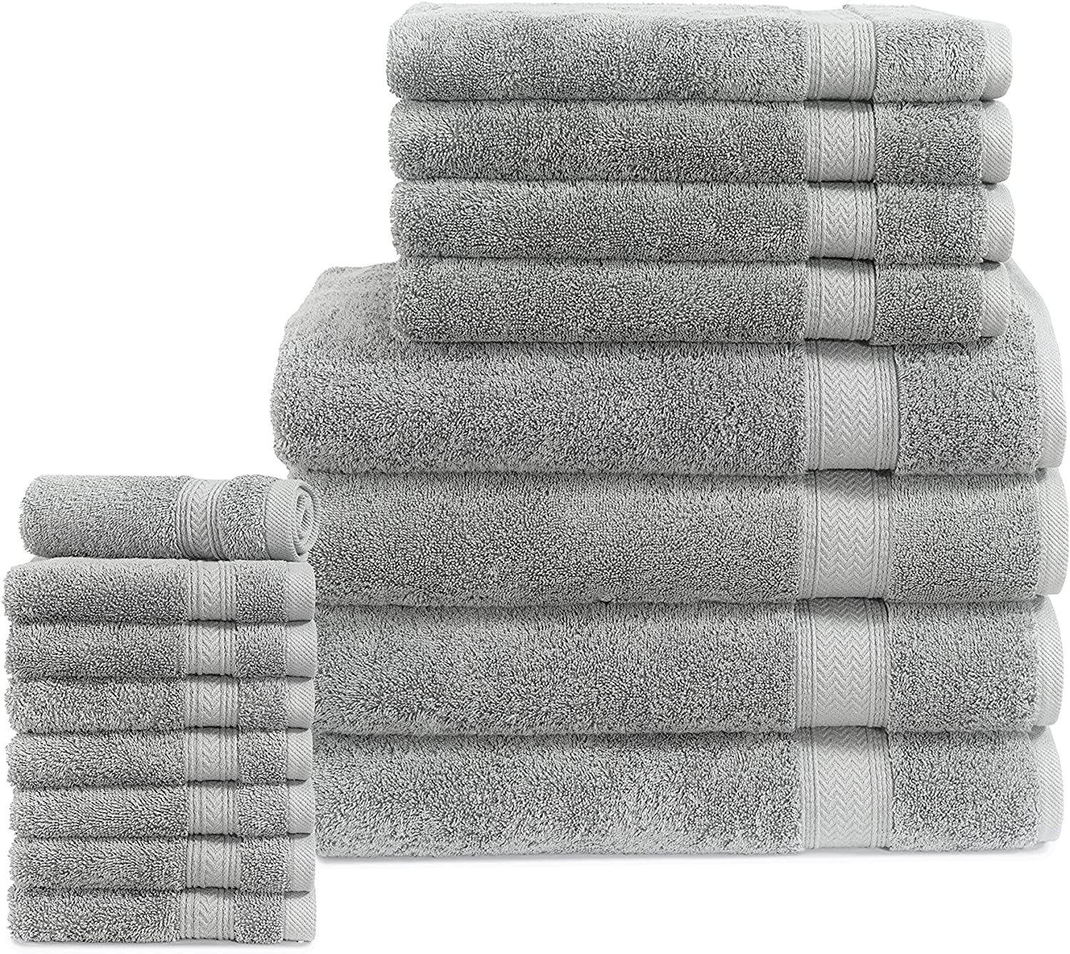 Lane Linen 10-Piece 100% Cotton Bath Towels for Bathroom Set - Grey