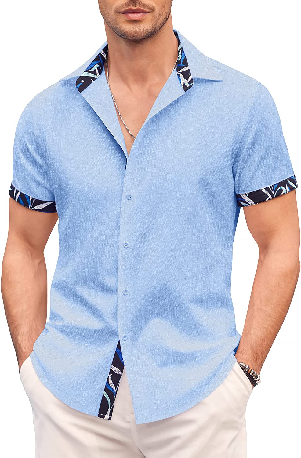 COOFANDY Men's Muscle Fit Dress Shirts Wrinkle-Free Short Sleeve Casual  Button Down Shirt at  Men’s Clothing store