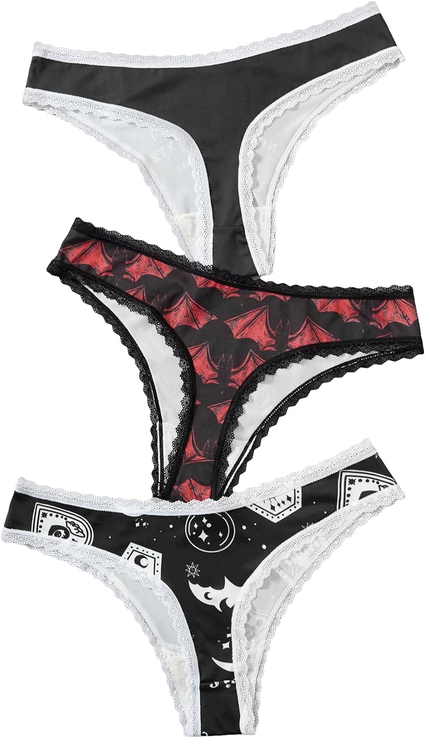  Womens 3 Pack Skull Graphic Print Lace Trim
