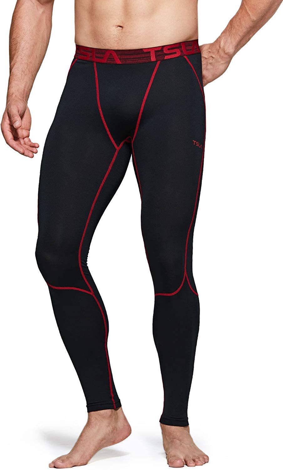 TSLA Mens Compression Pants Workout Running Baselayer Active Cool Dry Leggings Tights mup39 A Active - Black & Red XX-Large