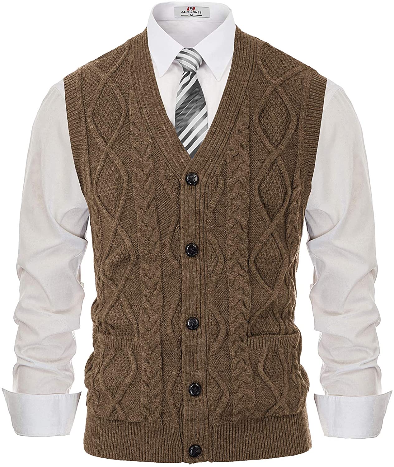 PJ PAUL JONES Men's V-Neck Knitting Vest Classic Sleeveless Pullover Sweater Vest 