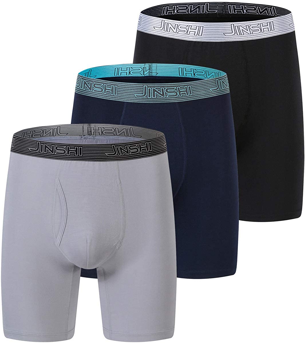 JINSHI Bamboo Underwear Long Boxer Briefs for Mens