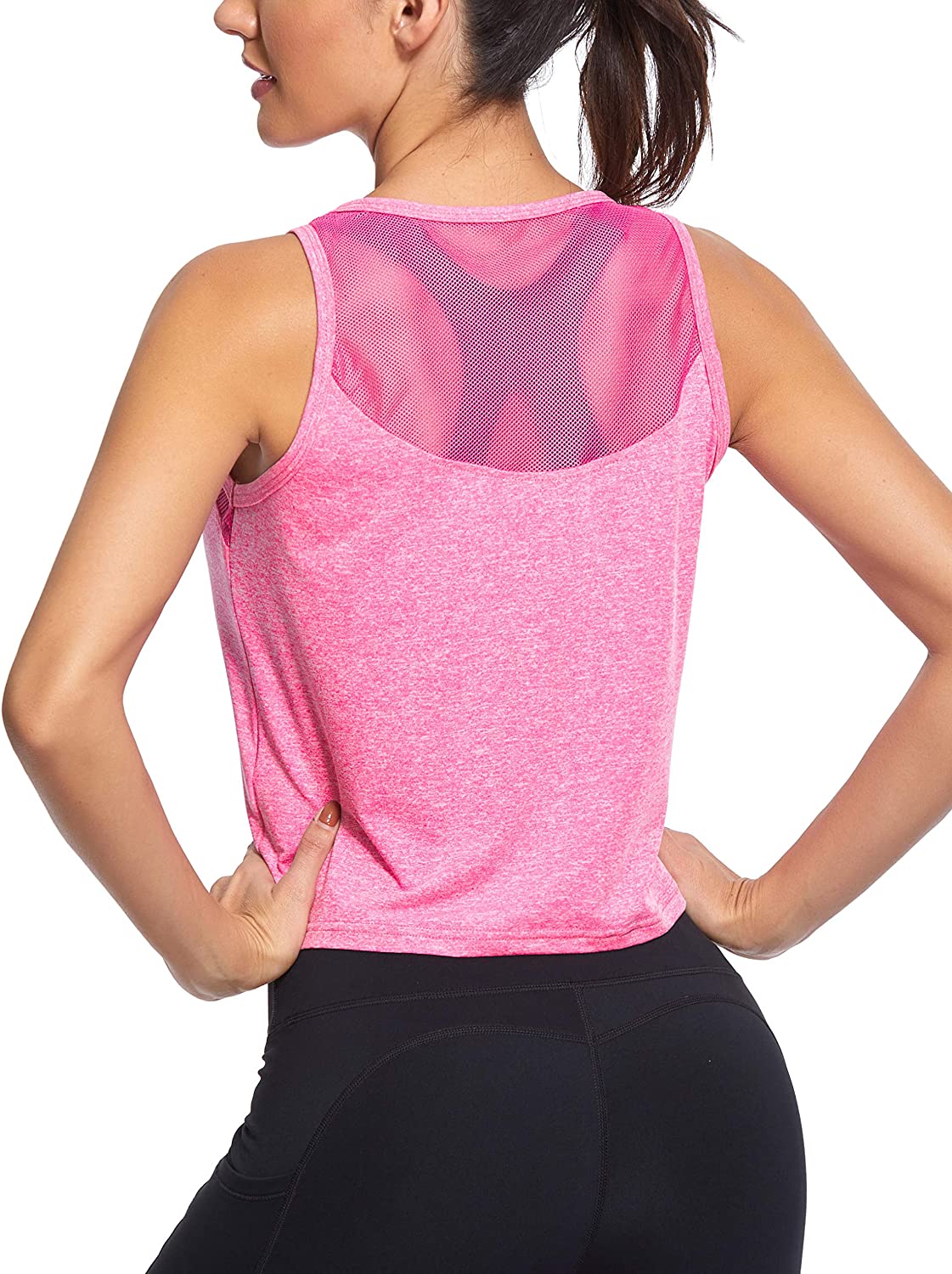 Cropped Workout Tops for Women Mesh Back Womens Workout Tops Flowy Crop  Yoga Shirts Running Tank Tops…