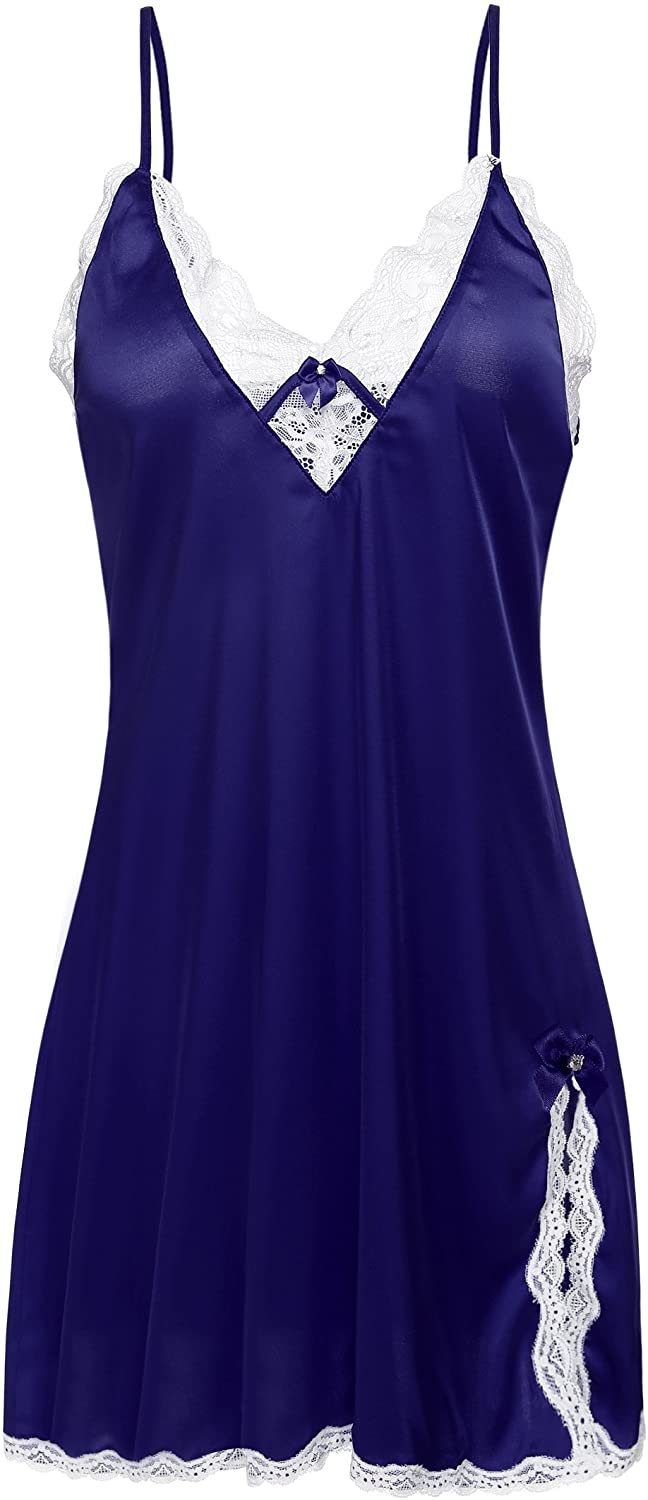 Ekouaer Sleepwear Sexy Lingerie Nightgown Lace Chemise Satin Slip Silk  Negligee