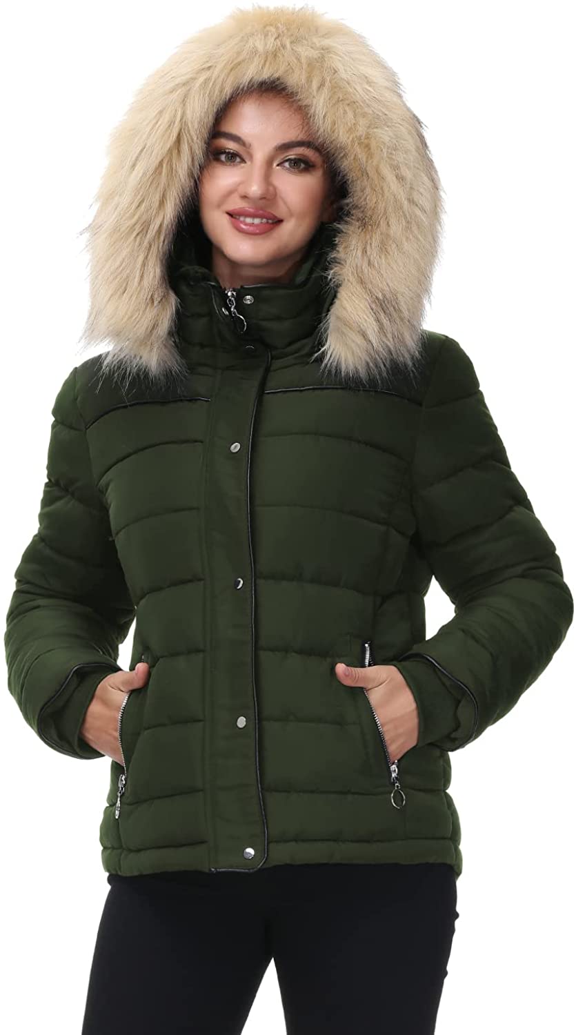 Royal Matrix Women's Hooded Puffer Jacket Short Winter Puffer Coat Full Zip Warm Thickened Coat 