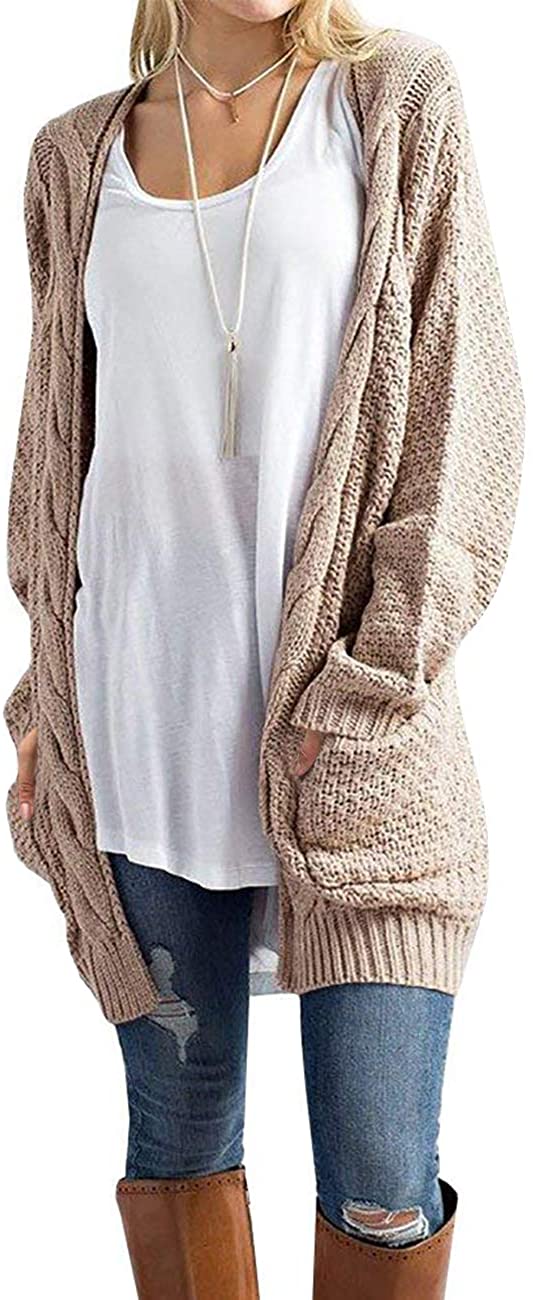 U.Vomade Womens Sweaters Boho Long Sleeve Open Front Chunky Cable Knit Cardigan 