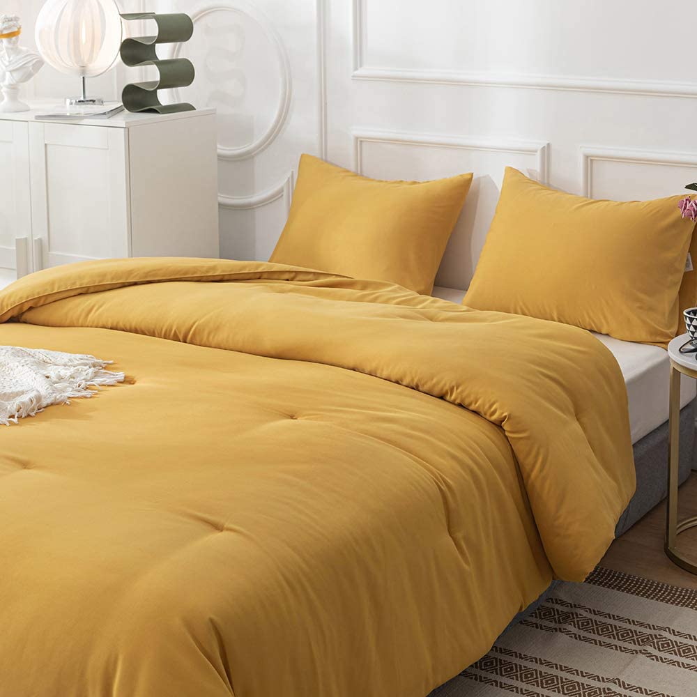 CLOTHKNOW Dark Yellow  Comforter Sets King Yellow Bedding  