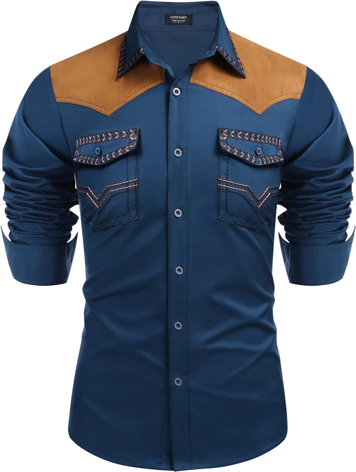  COOFANDY Mens Shirt Western Cowboy Embroidered Long