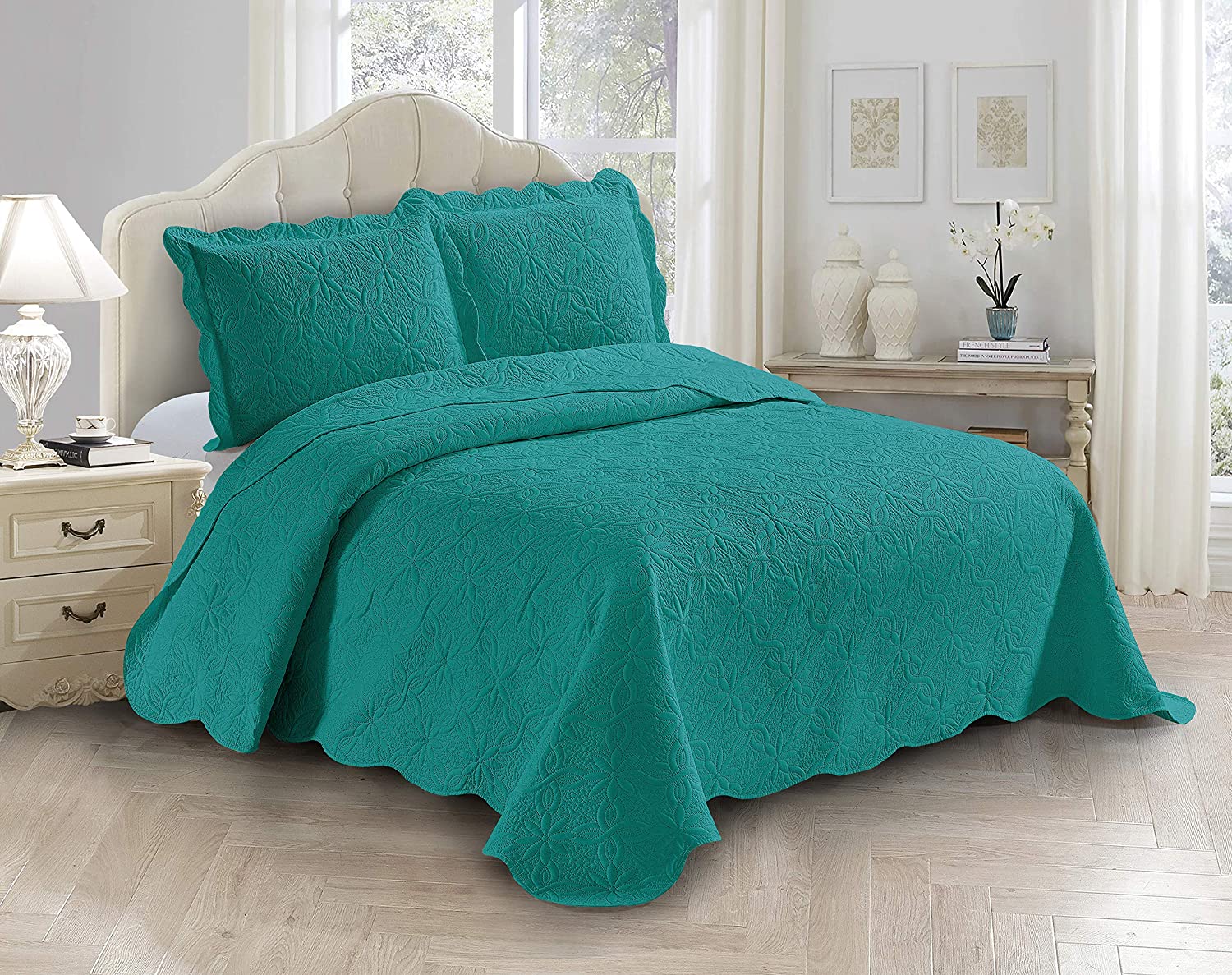 Fancy Linen Oversize Reversible Bedspread Floral Blue Teal Green All Sizes New 