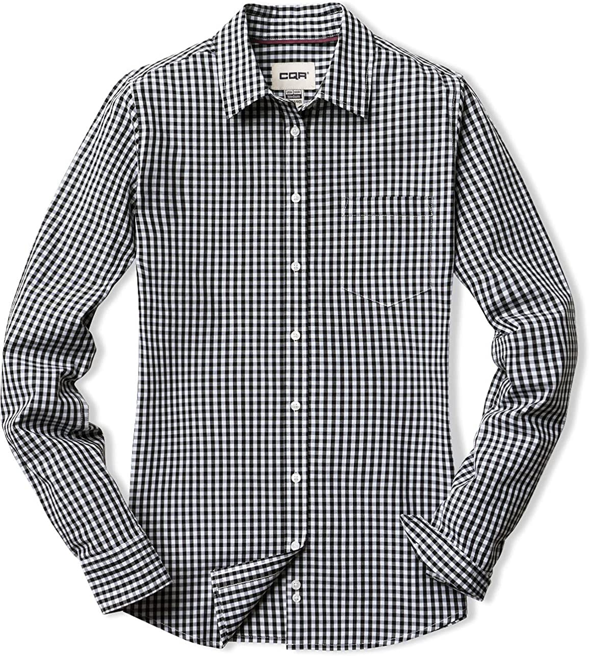 CQR Women's Classic Fit Button Up Shirts, 100% Cotton Long Sleeve Casual  Poplin