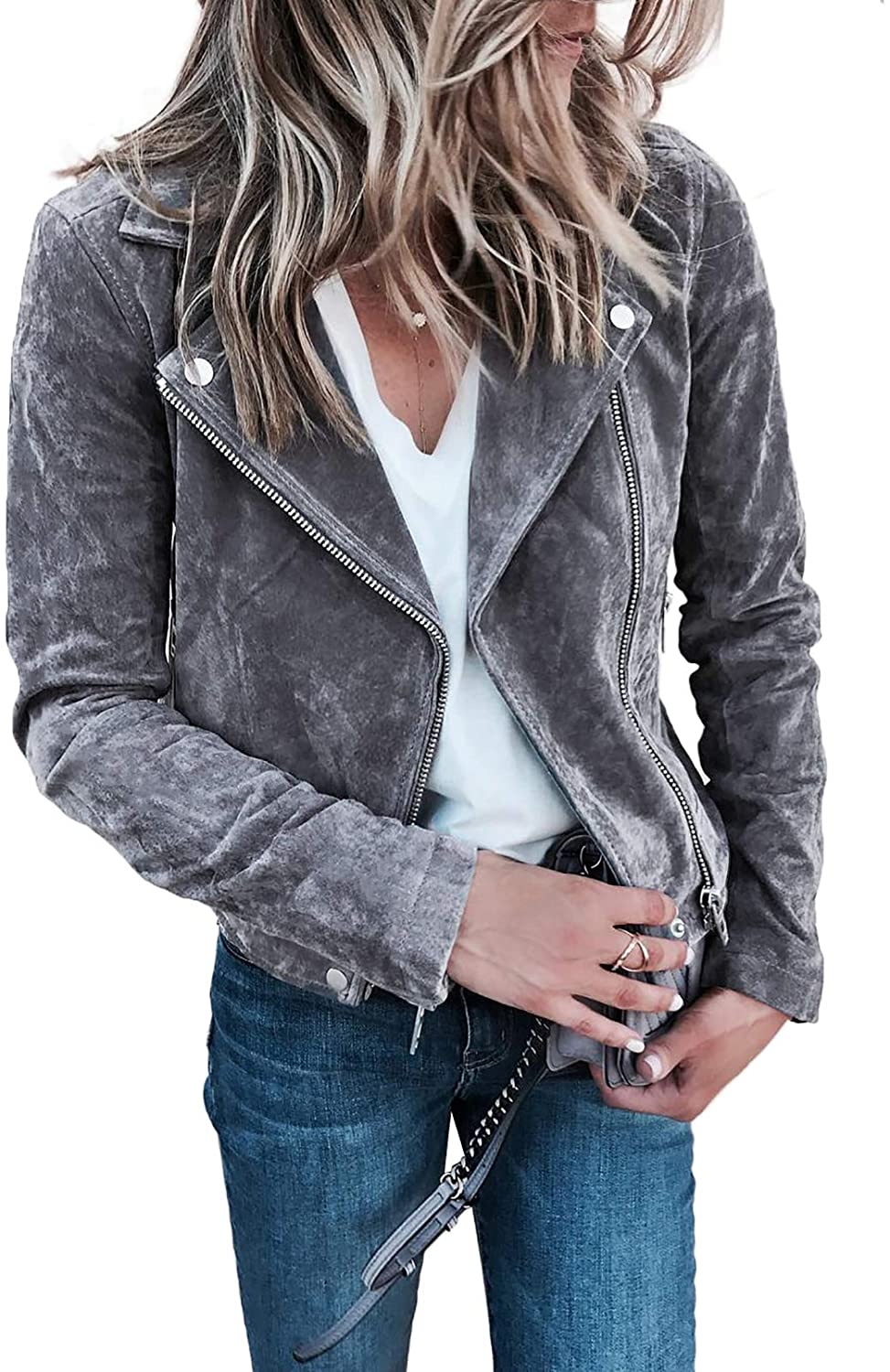 women's gray moto jacket