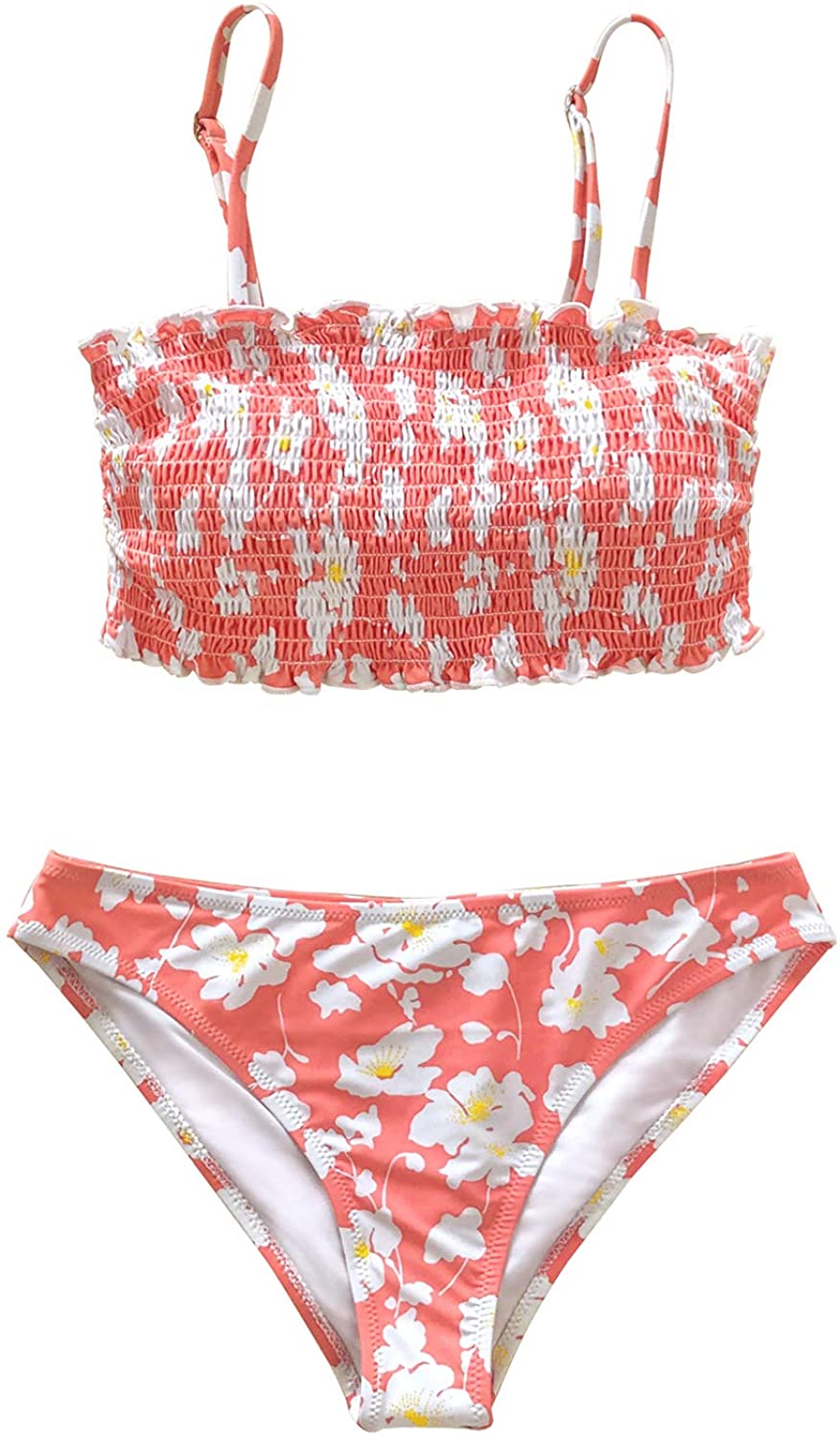 Cupshe Women S Floral Smocked Bandeau Bikini Sets Ebay