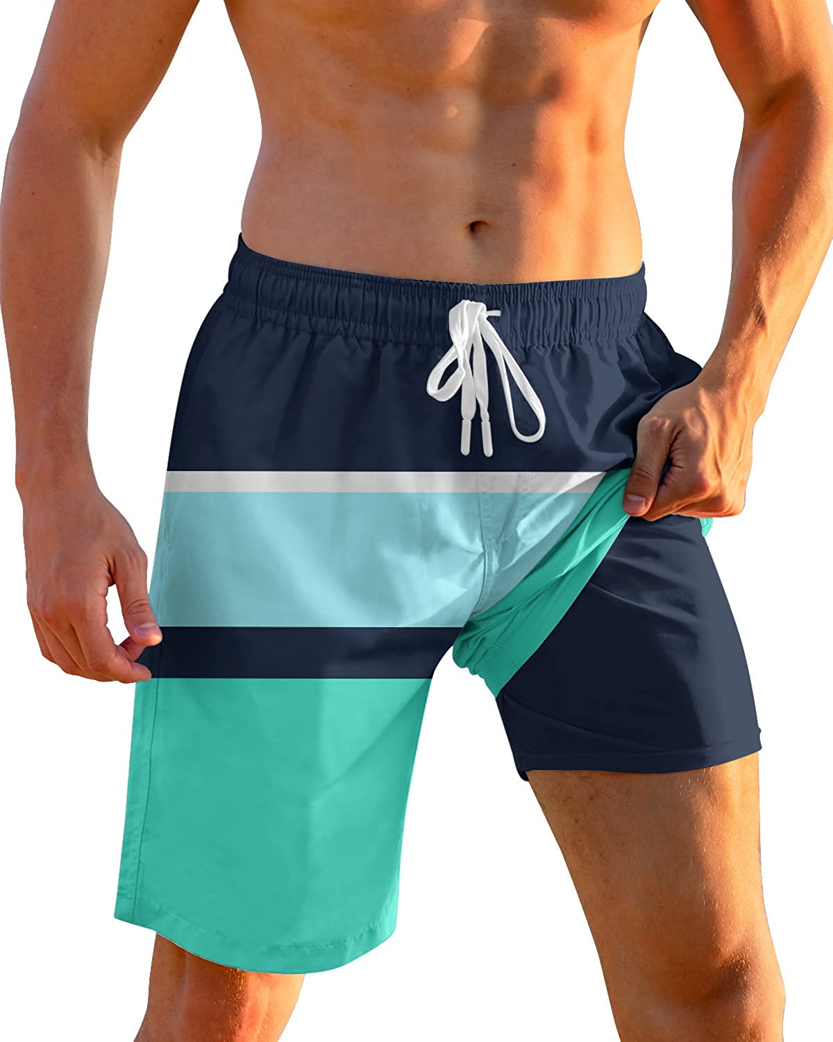 Cozople Mens Swim Trunks with Compression Liner 9 inch Bathing