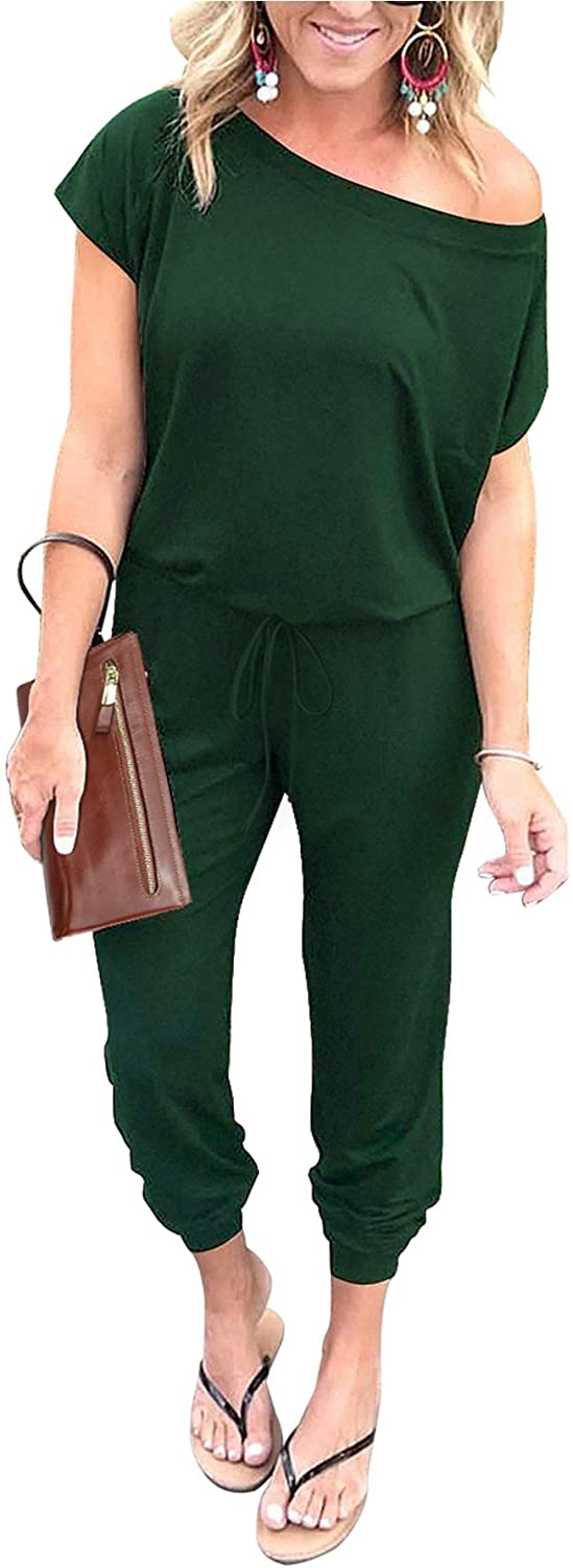  PRETTYGARDEN Women's Loose Solid Off Shoulder Elastic Waist  Stretchy Long Romper Jumpsuit (Beige,Small) : Clothing, Shoes & Jewelry