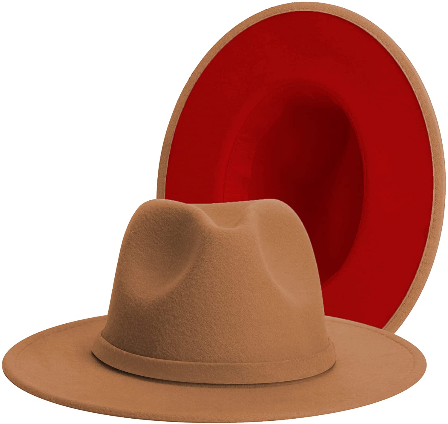 Gossifan Men & Women Wide Brim Fedora Hat with Belt Buckle Band Felt Panama Hat 