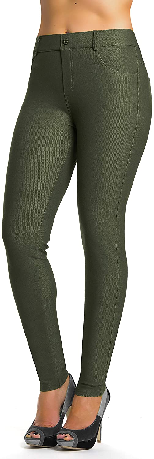 Ylluo Jean Look Jeggings for Women Denim Womens Stretch Skinny with Pockets  Cotton Blend Capri and Full Length, Army Green, Small : :  Clothing, Shoes & Accessories