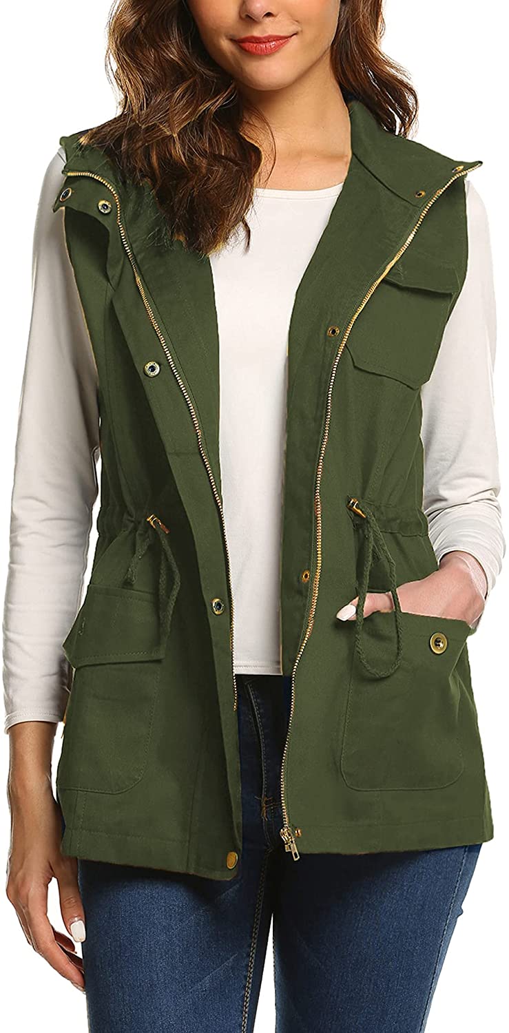 Women's Sleeveless Military Hooded Anorak Jacket Vest