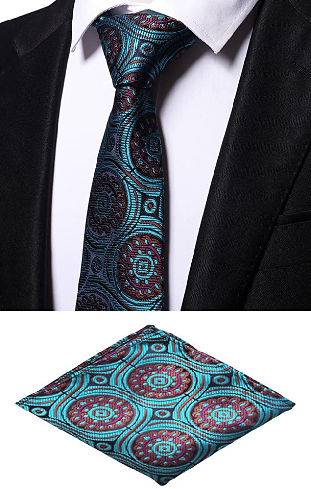 MOHSLEE Mens Stylish Striped Suit Tie Handky Silk Suit Necktie Pocket Square Set 