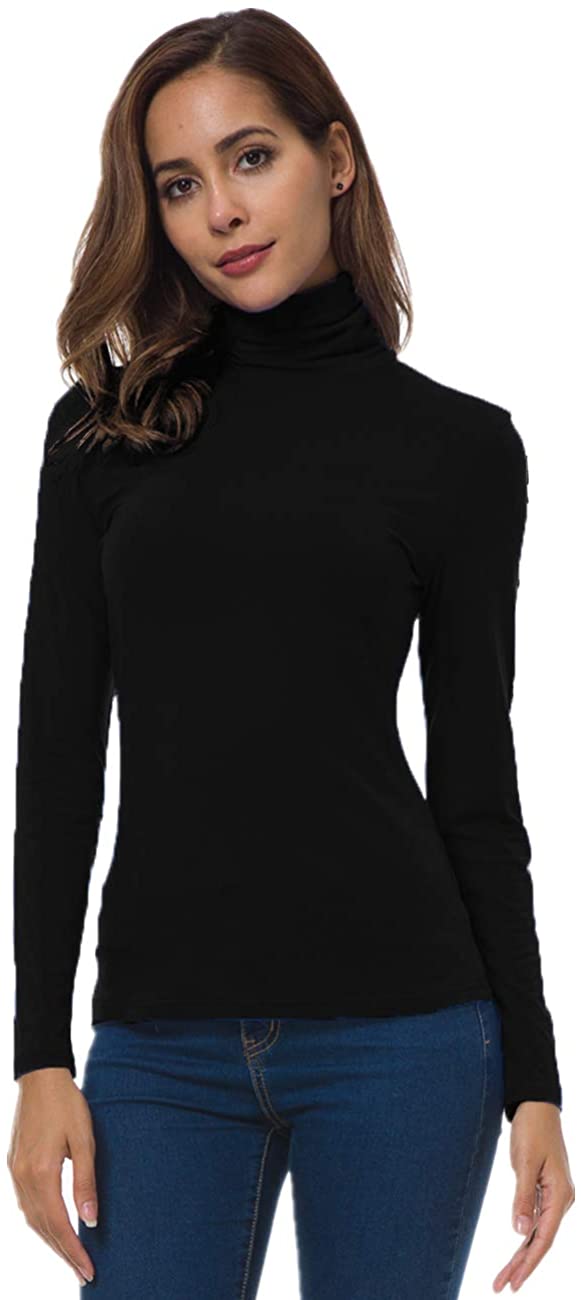 VOBCTY Women 2 Pack Black Turtleneck Long Sleeve Lightweight Slim Active Shirt 