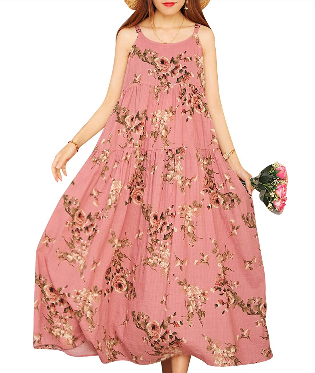 YESNO Women Casual Loose Bohemian Floral Print Dresses Spaghetti Strap Long  Maxi | eBay