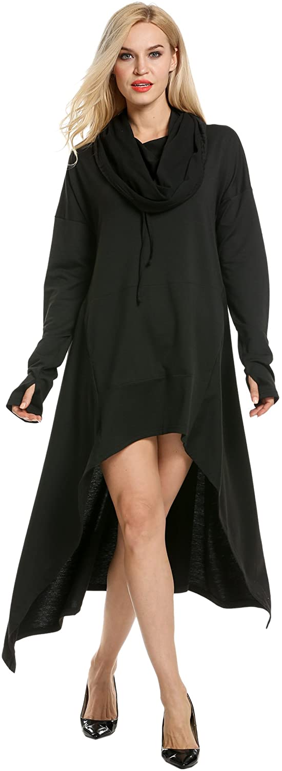 Zeagoo Women's Hooded Cloak Asymmetric Tunic Long Sleeve Cloak Dress ...