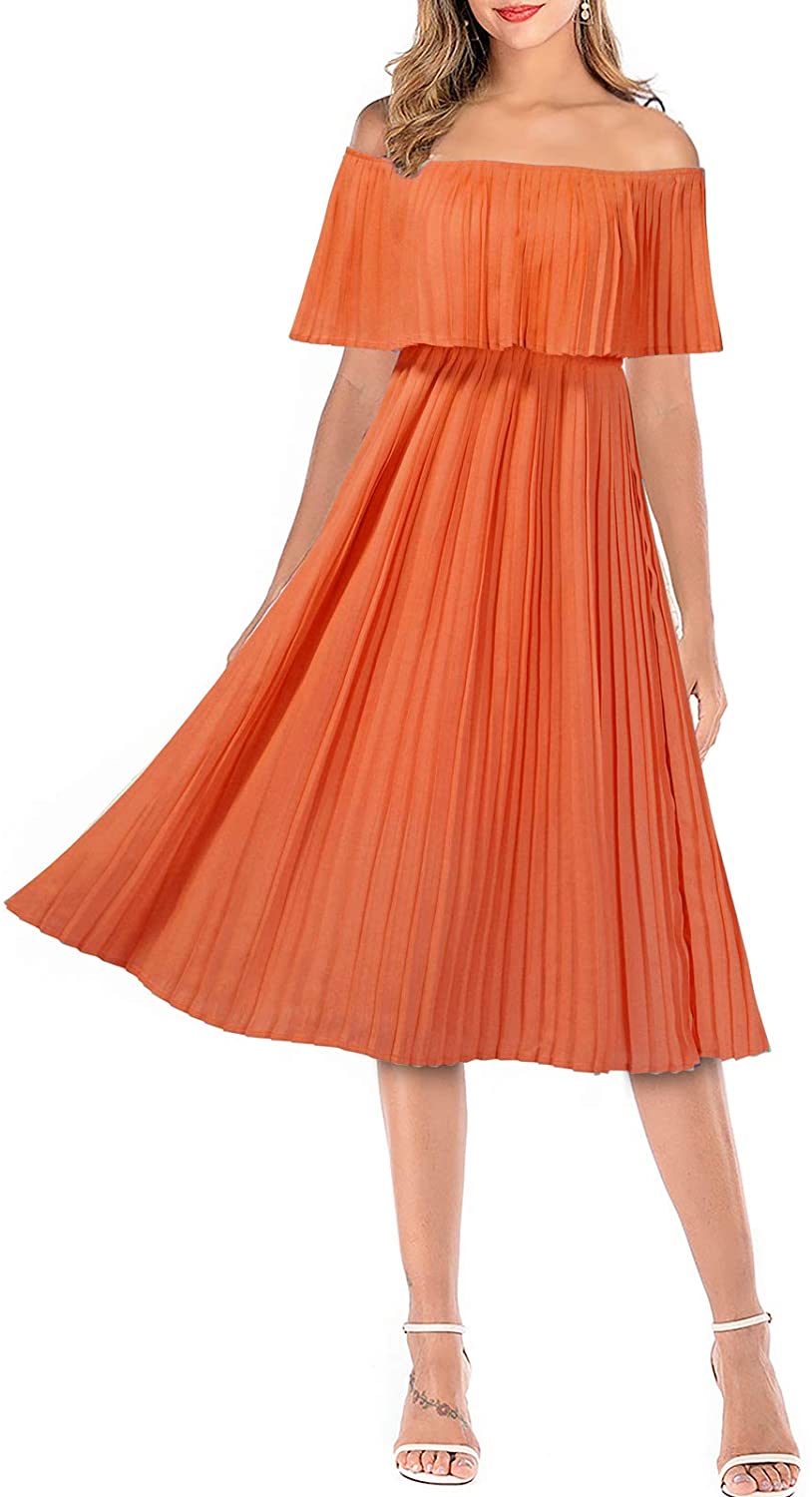 Mmondschein Women's Vintage Off Shoulder Evening Casual Party Chiffon Maxi Dress