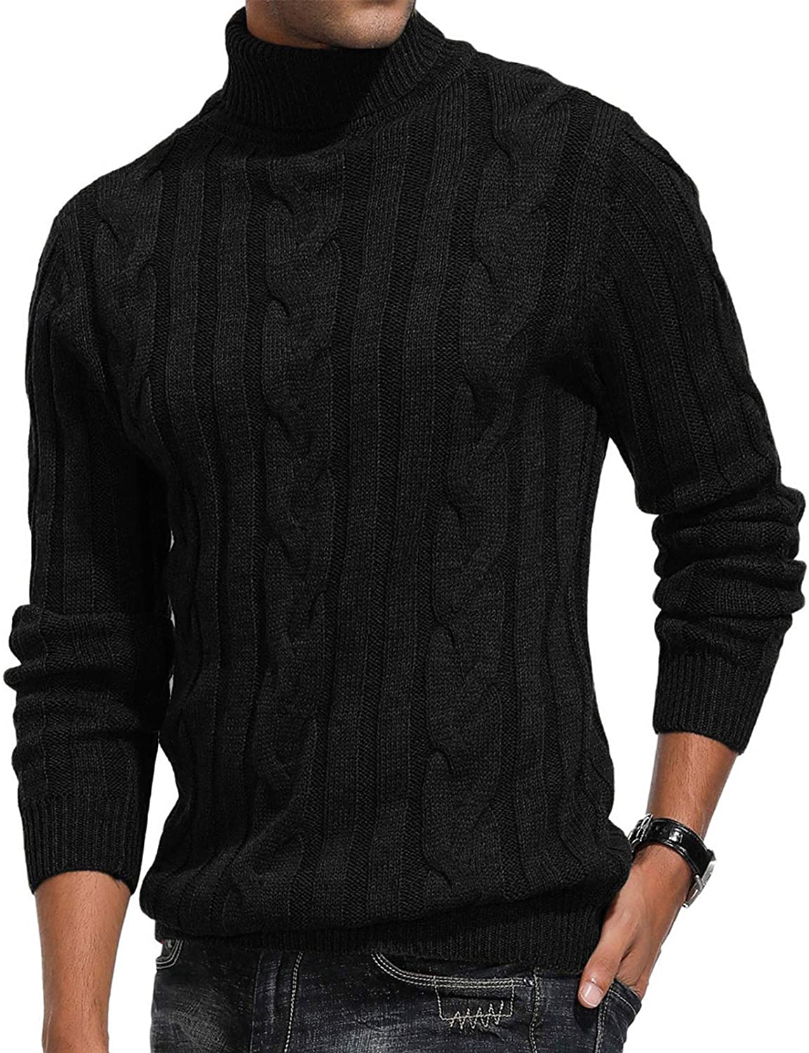PJ PAUL JONES Men's Casual Turtleneck Sweaters Cable Knit Thermal ...