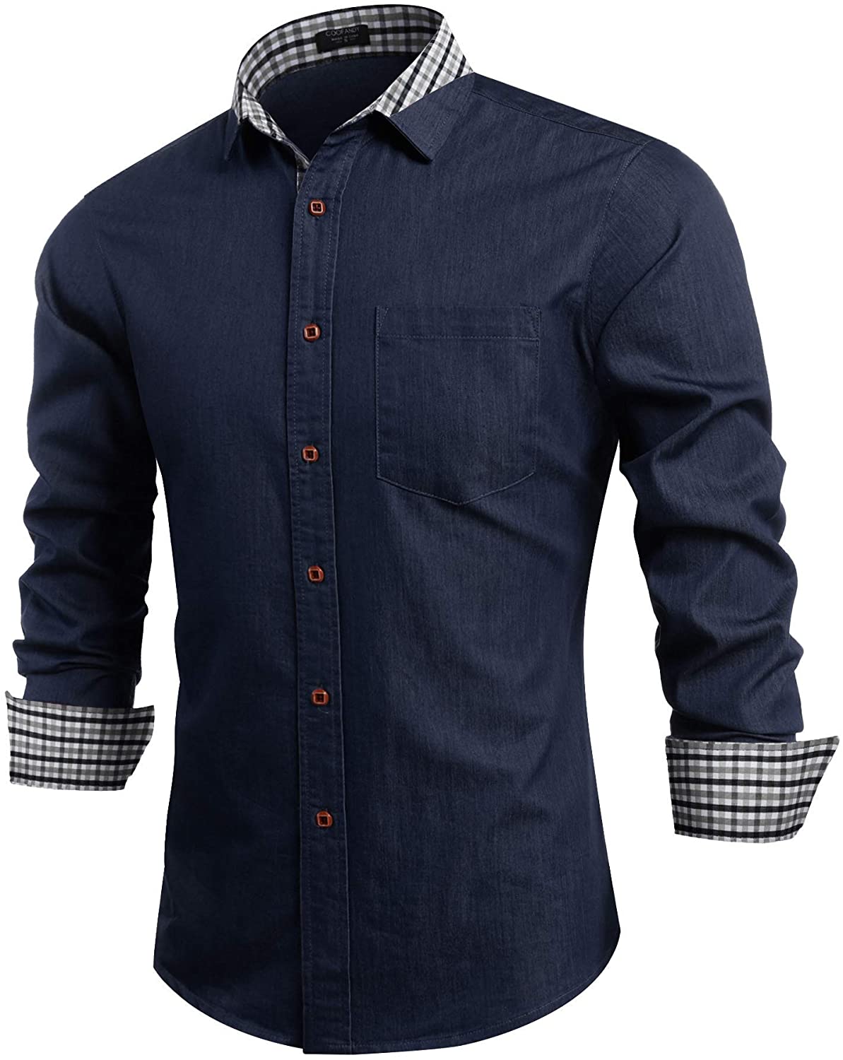 COOFANDY Mens Casual Dress Shirt Button Down Shirts Long-Sleeve Denim Work Shirt