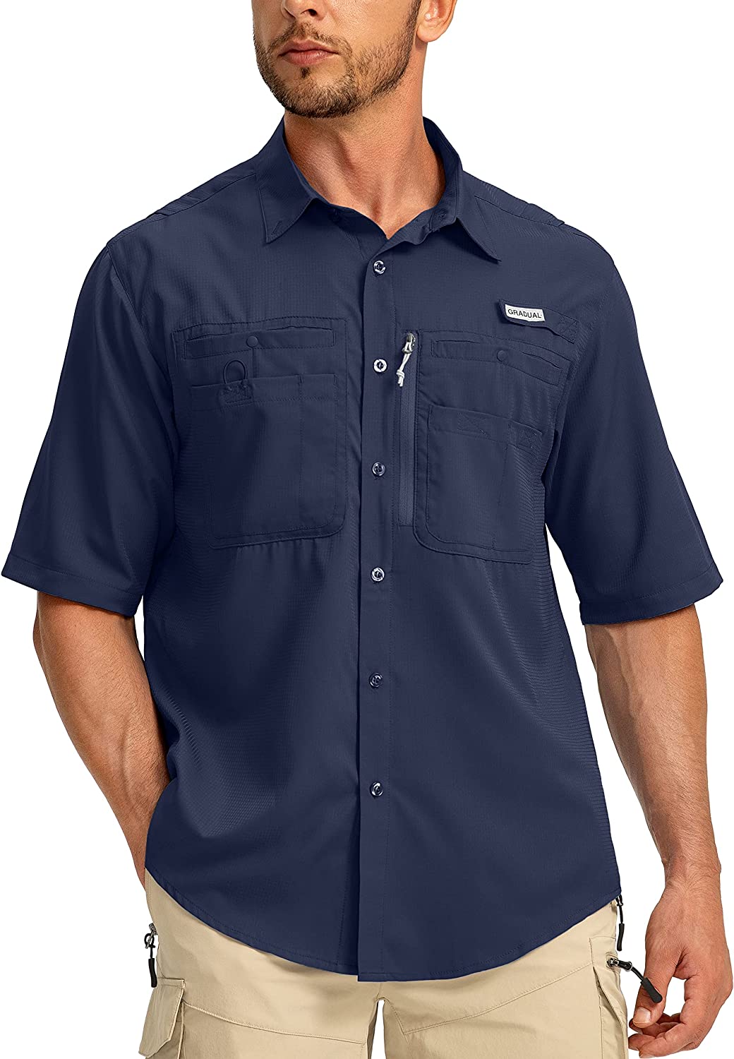 Men's Fishing Shirts with Zipper Pockets UPF 50+ Lightweight Cool Short  Sleeve B