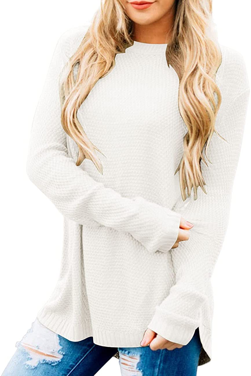 MEROKEETY Women's Long Sleeve Oversized Crew Neck Solid Color Knit Pullover Sweater Tops 