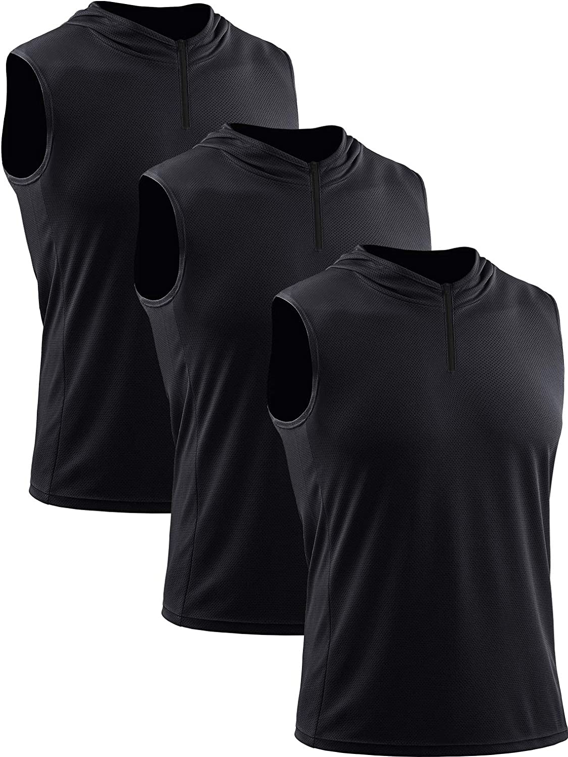 Neleus Men's Running Tank Tops 3 Pack Sleeveless Workout Athletic Shirts with Hoods 